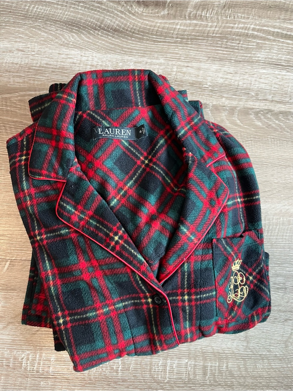 Lauren Ralph Lauren LRL Fleece Pajama Set Plaid Womens XS Red Green Gold